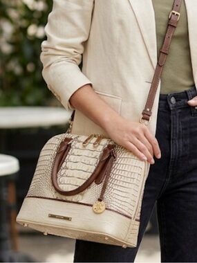 Brahmin Vivian Dome Ivory tri texture Crossbody/satchel bag with removable strap